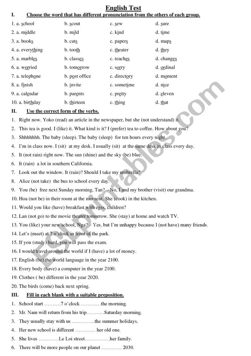 exercise worksheet