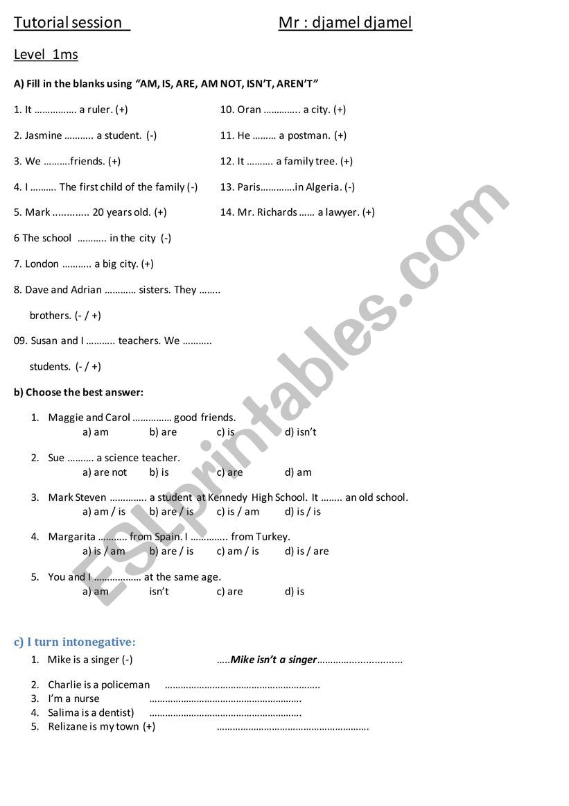 aux to be  worksheet