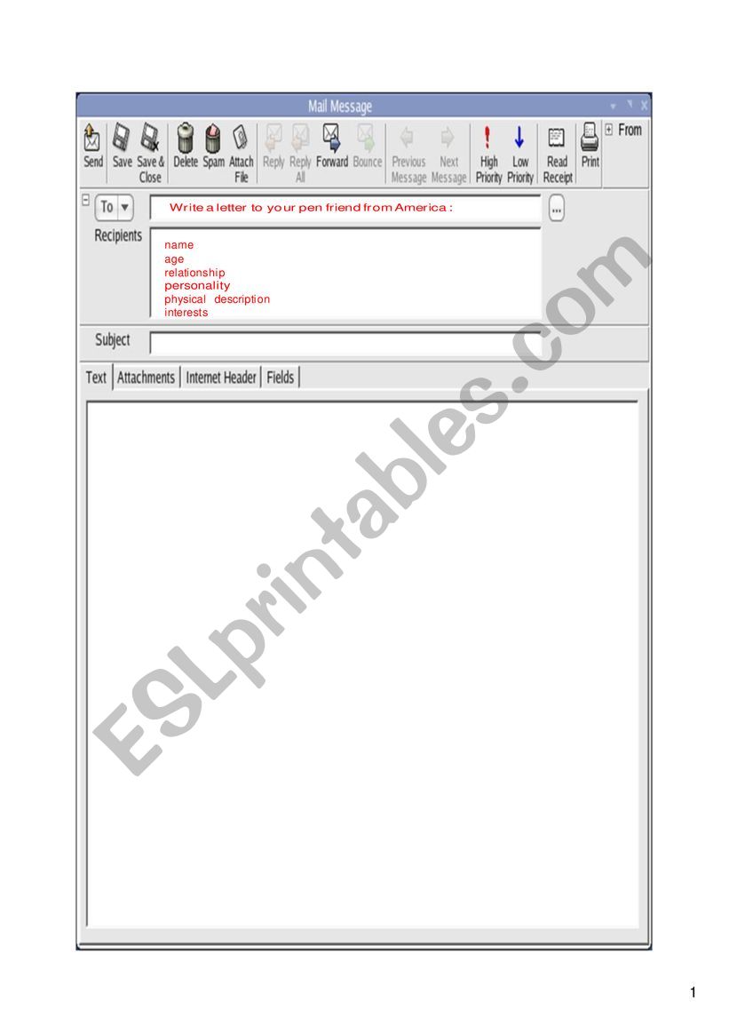 e-mail worksheet