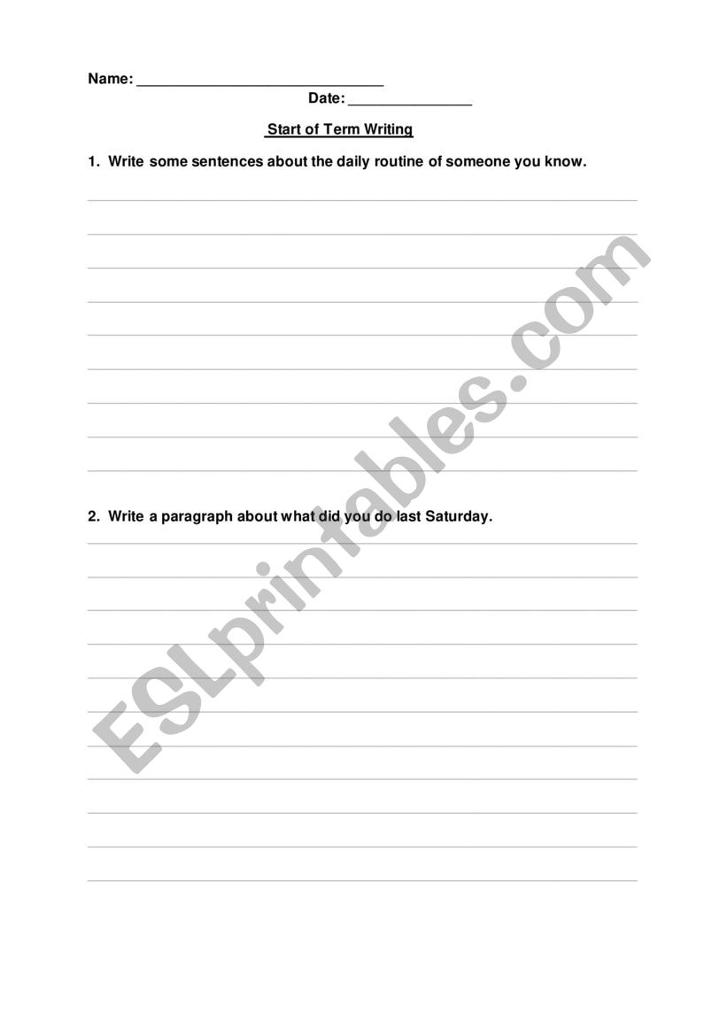 ESL Writing Assessment worksheet