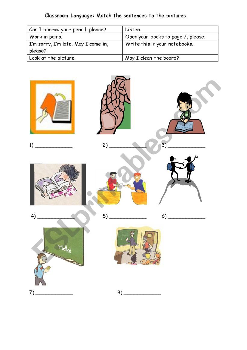 Classroom Language matching activity 