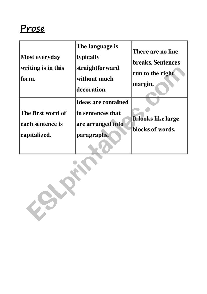 Poetry and prose difference worksheet