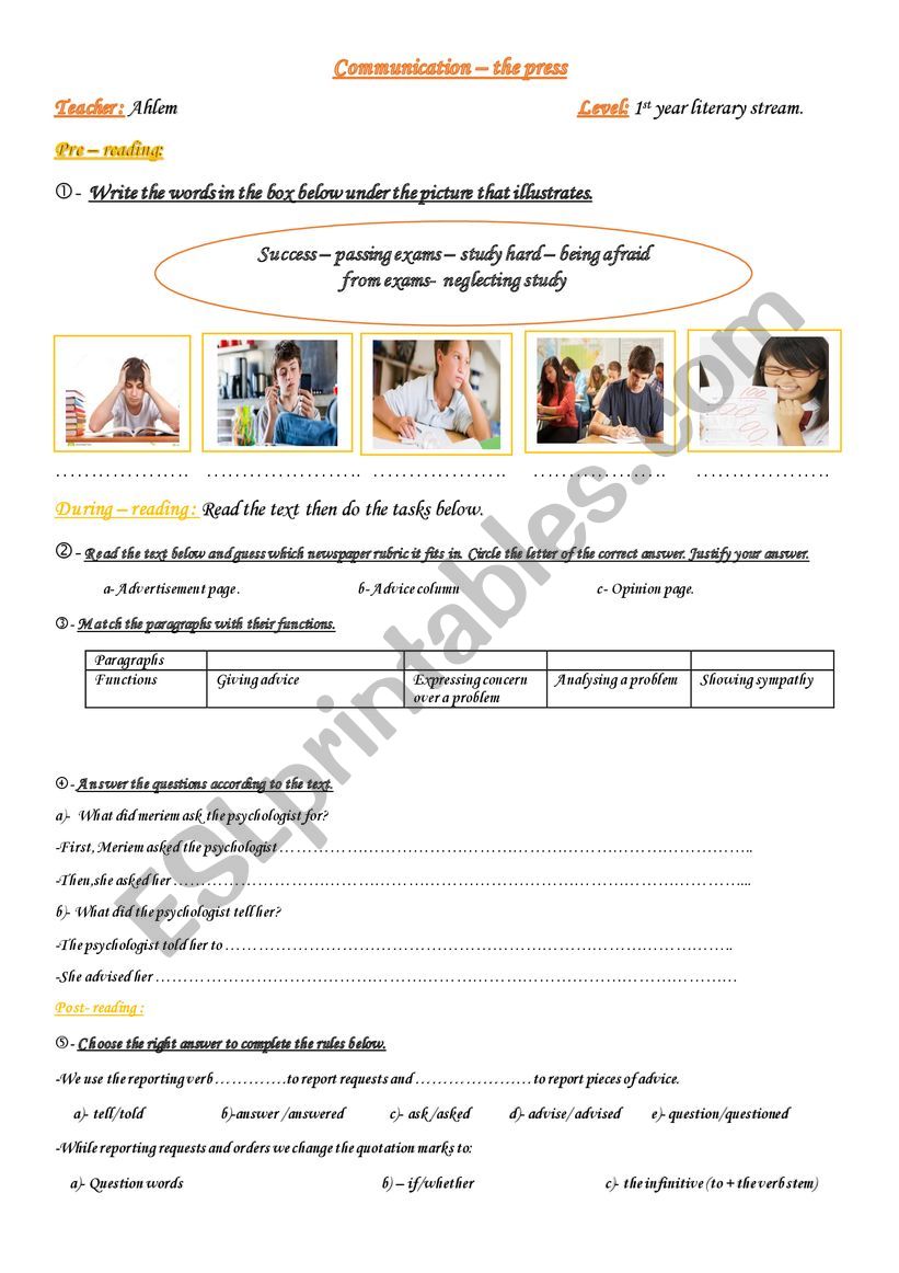 Communication - the press ( developing skills)