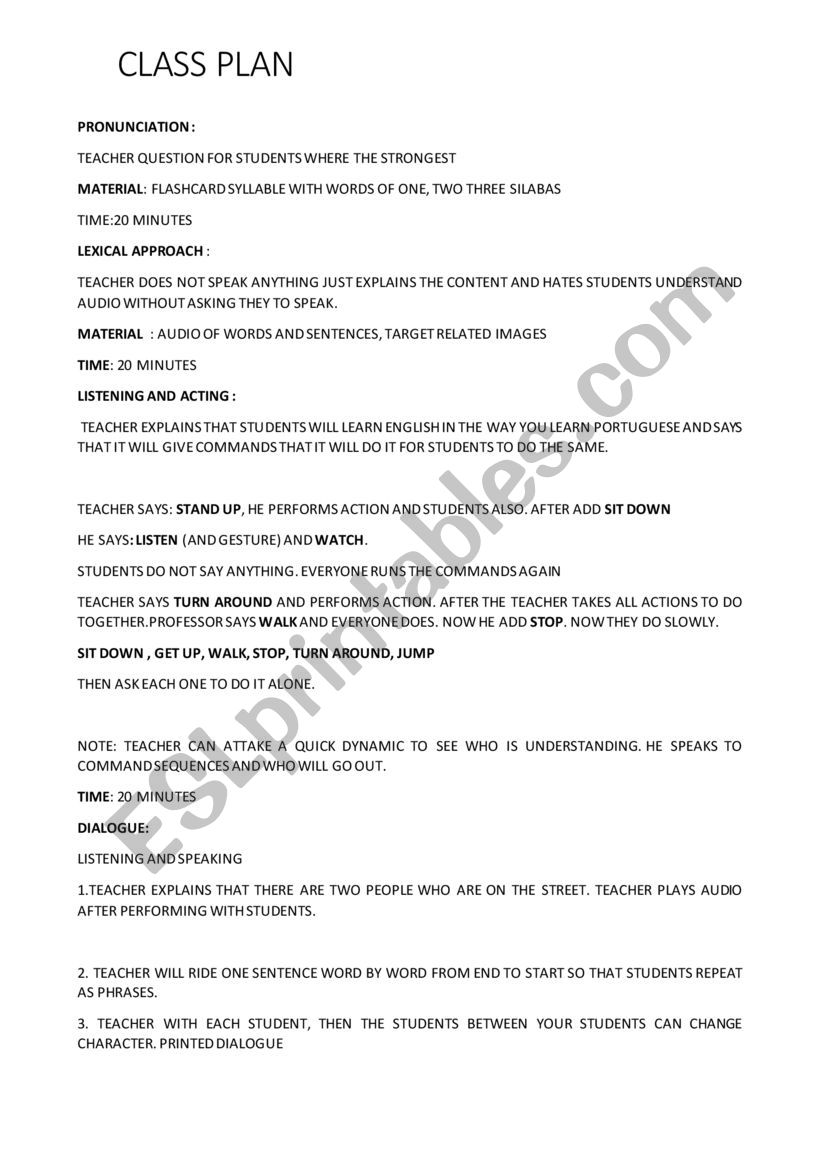 CLASS PLAN worksheet