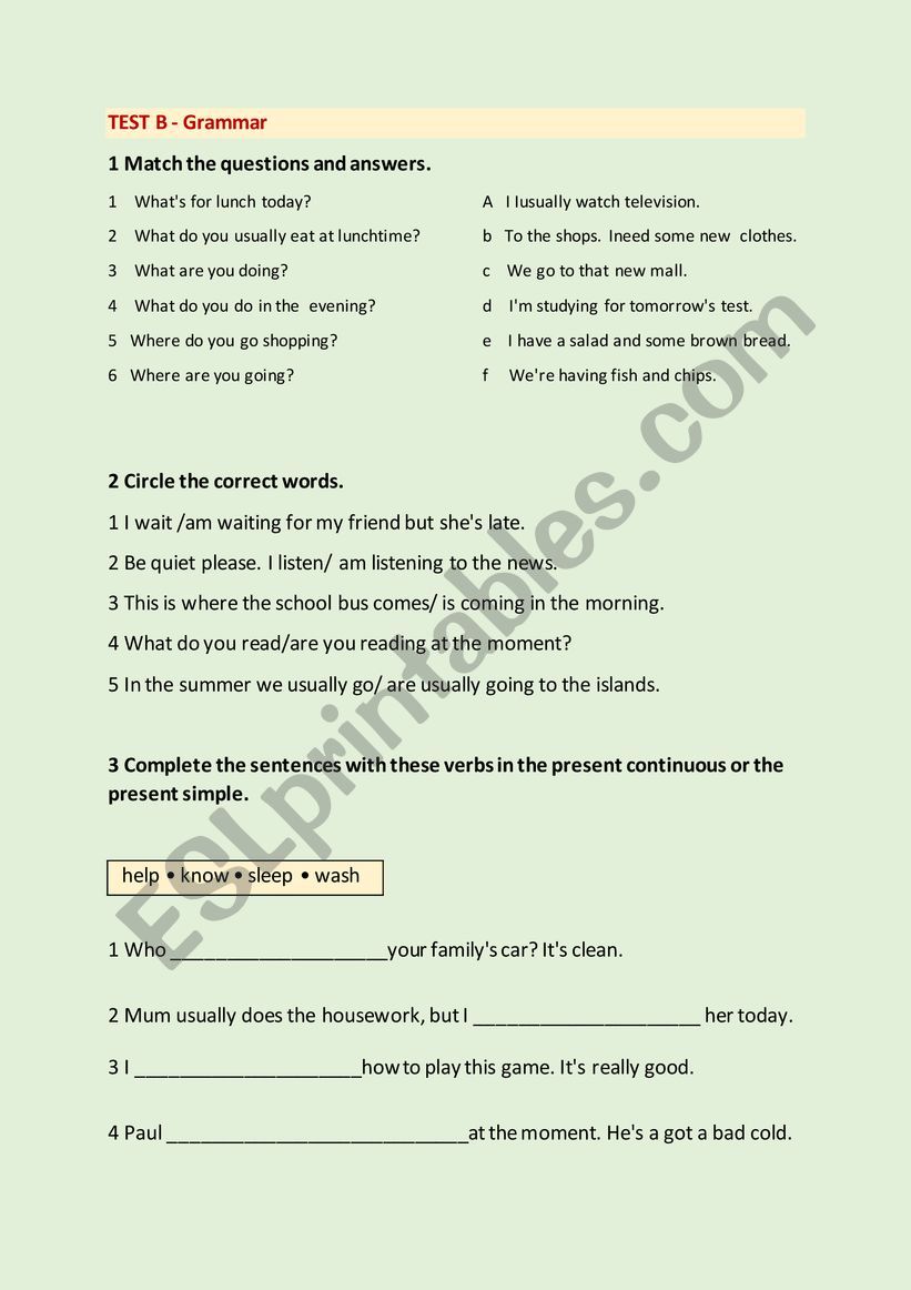 TEST 1 - grammar worksheet