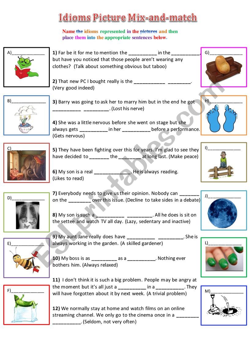 Idioms Picture Mix-and-Match worksheet