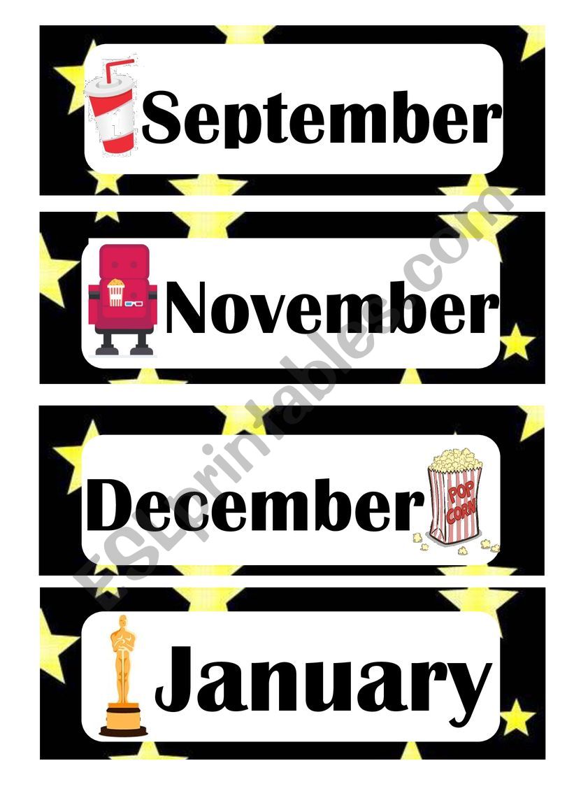 Months Flaschcards - CINEMA worksheet