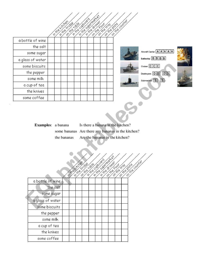 Battleship worksheet