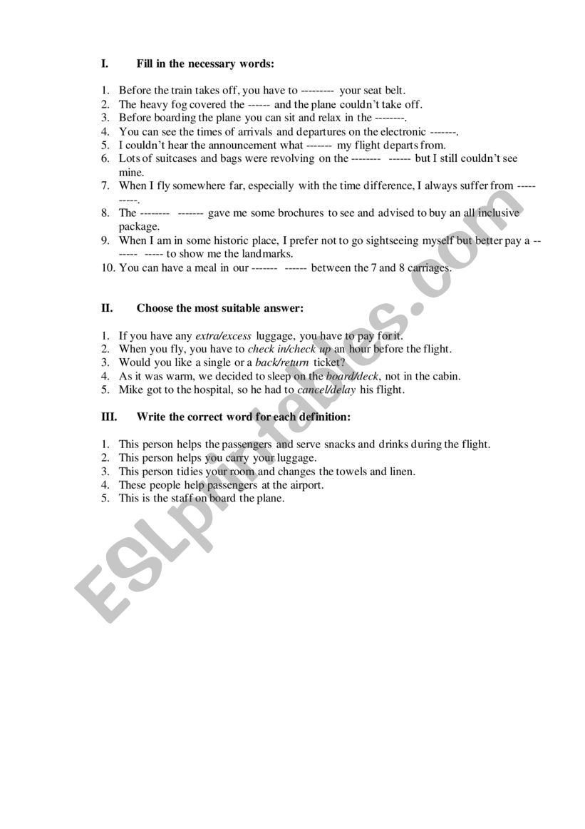 Travel and tourism worksheet
