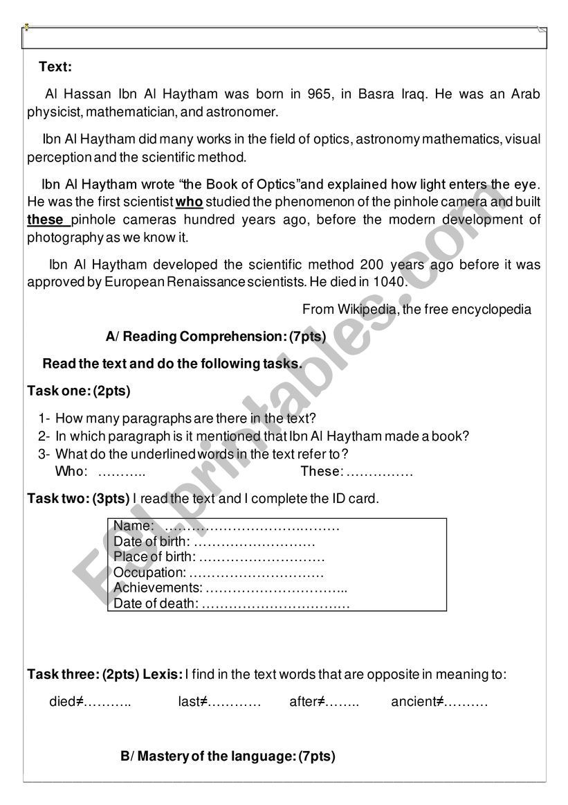 biography worksheet