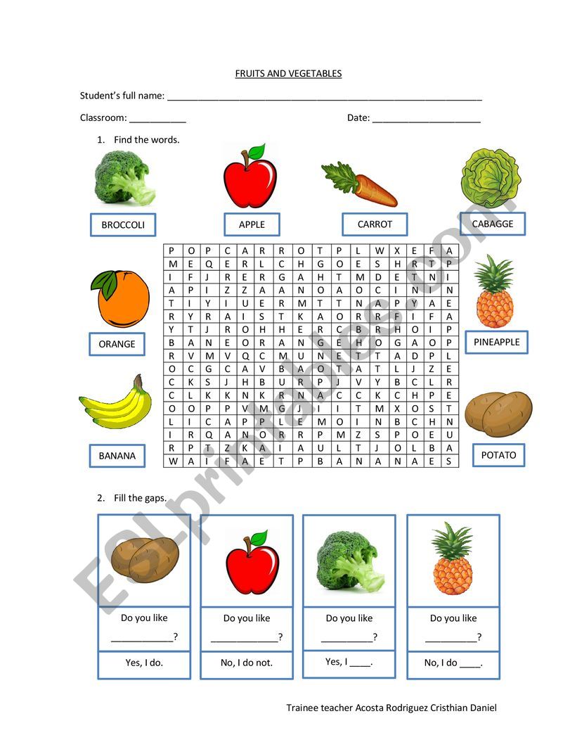 Fruits and vegetables worksheet