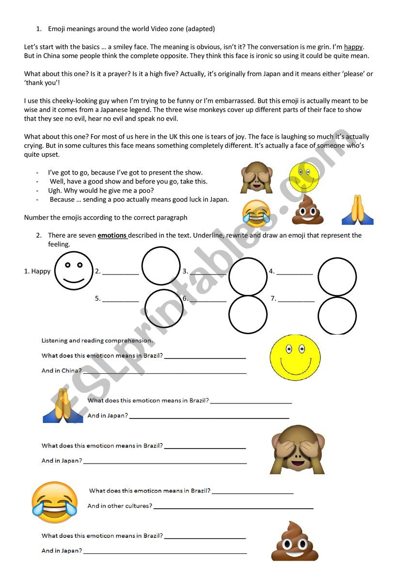 Emojis around the world worksheet