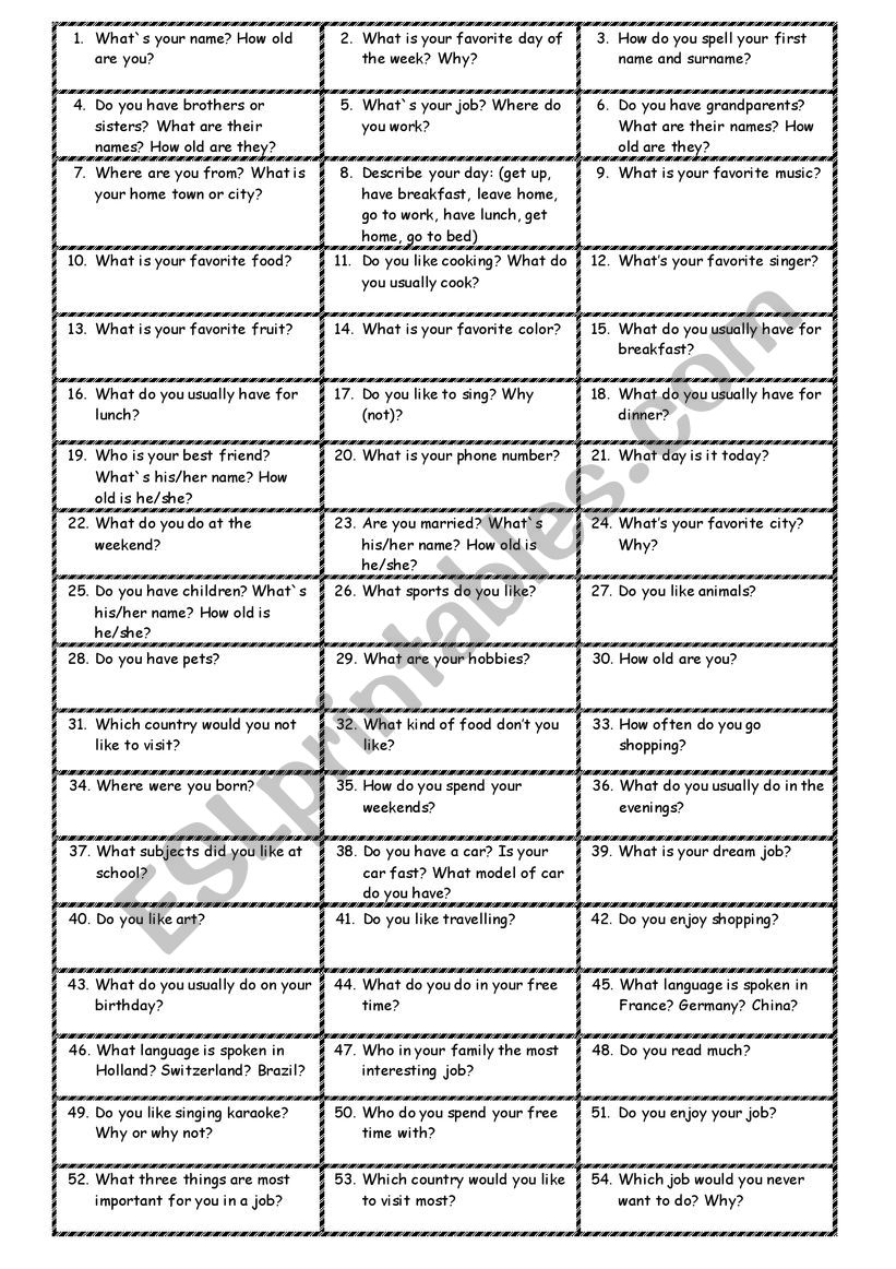 Jenga worksheet