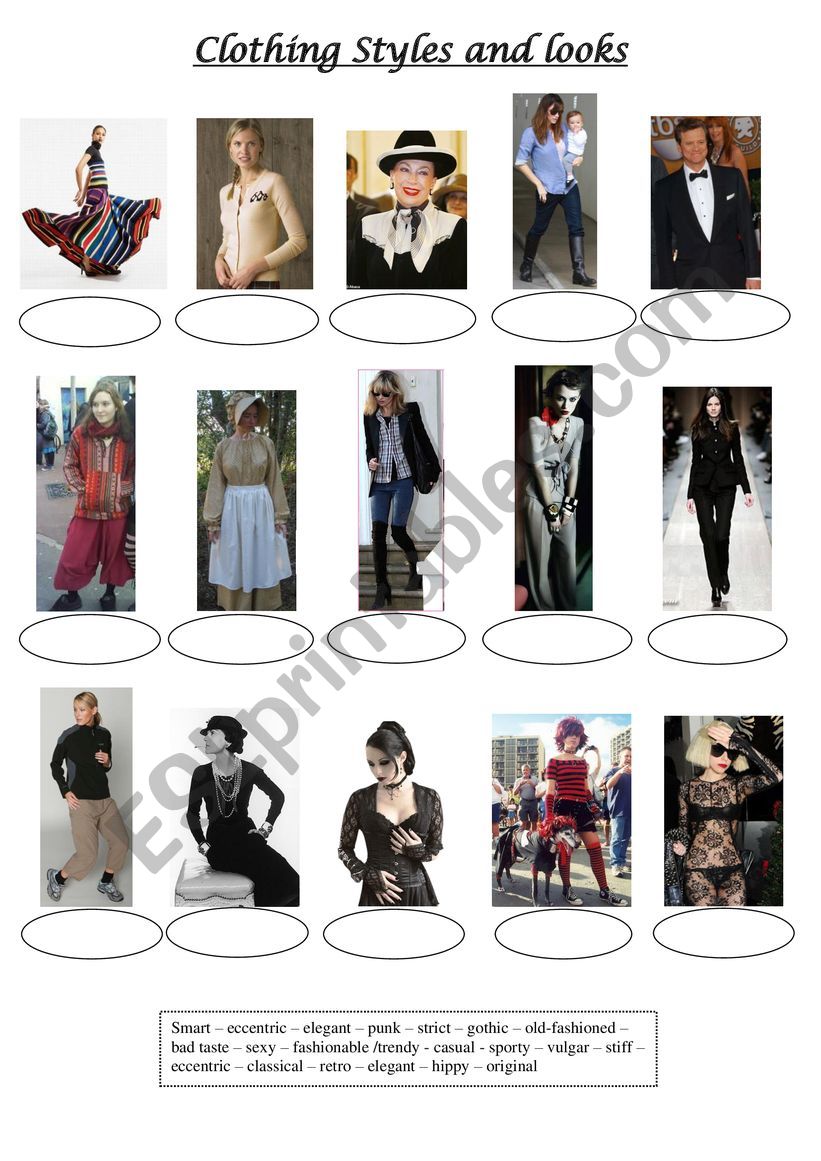 Clothing styles worksheet