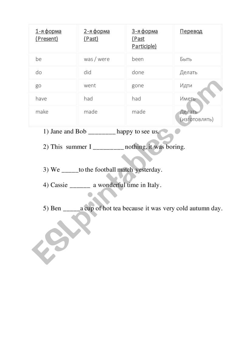 Irregular verbs worksheet