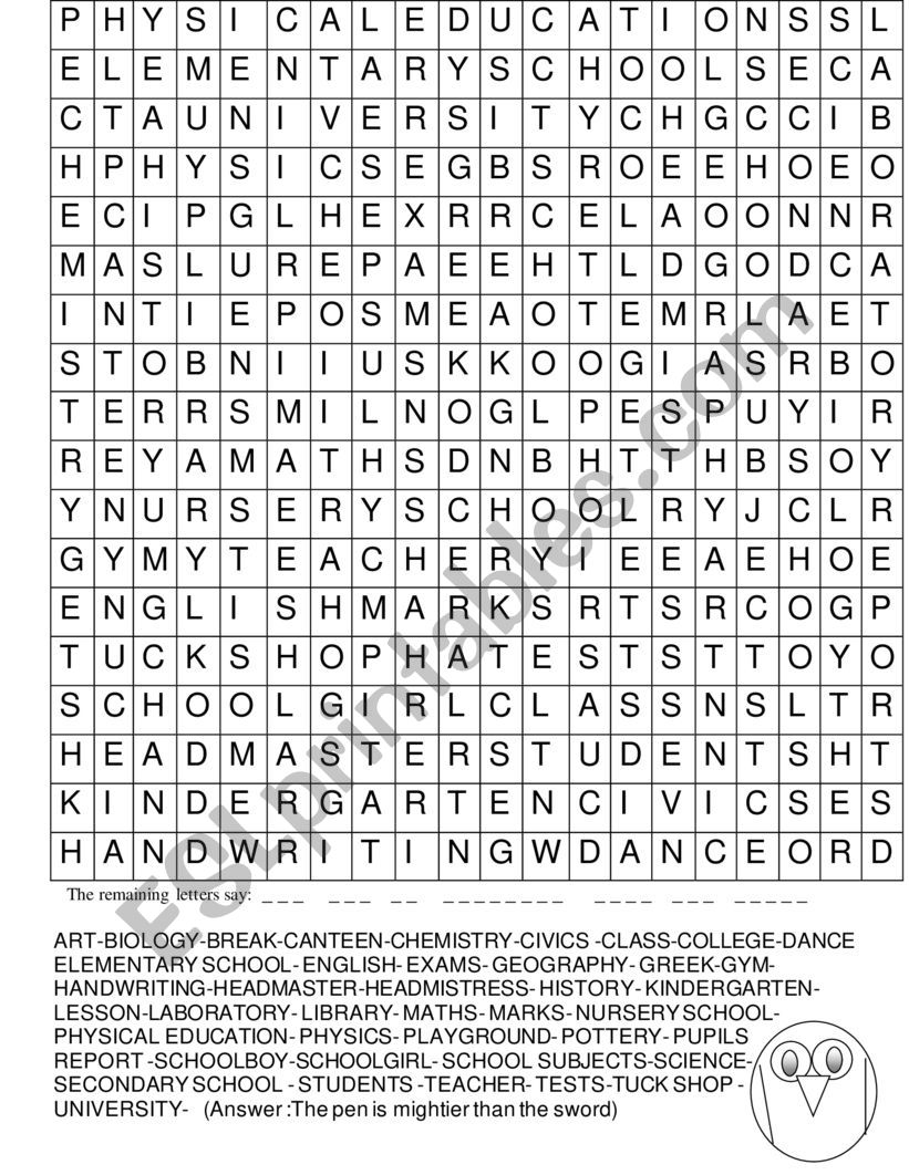 WORDSEARCH: SCHOOL worksheet