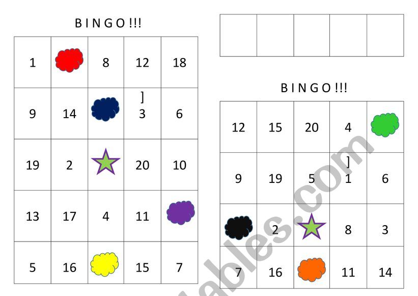 Colours and numbers bingo worksheet