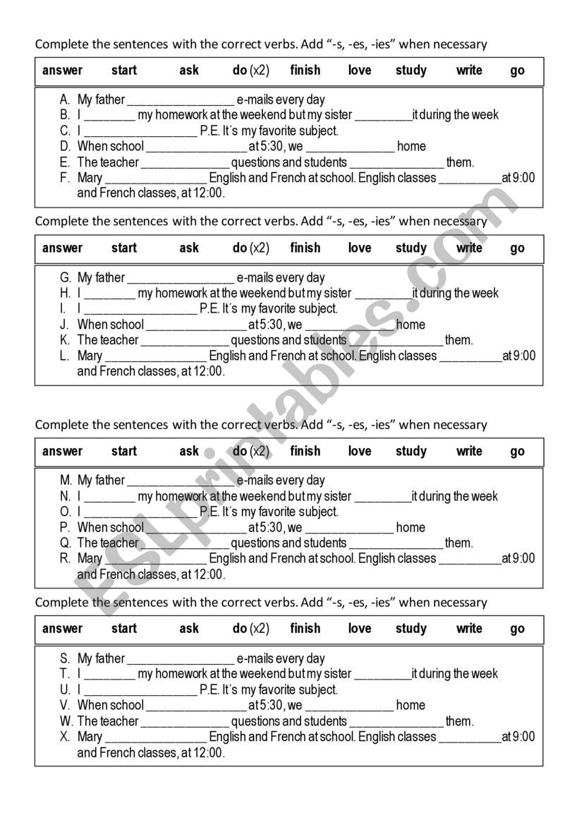 present simple exercises worksheet