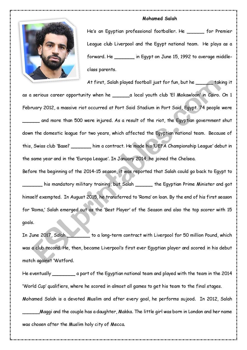 Mo Salah worksheet