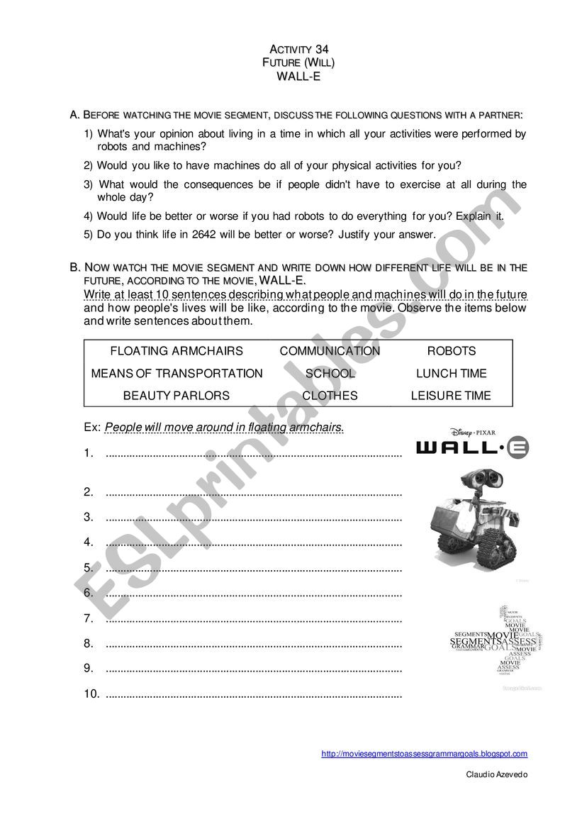 Future WILL - Wall-e worksheet