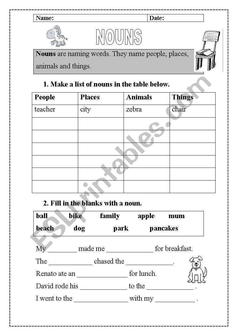 Nouns worksheet