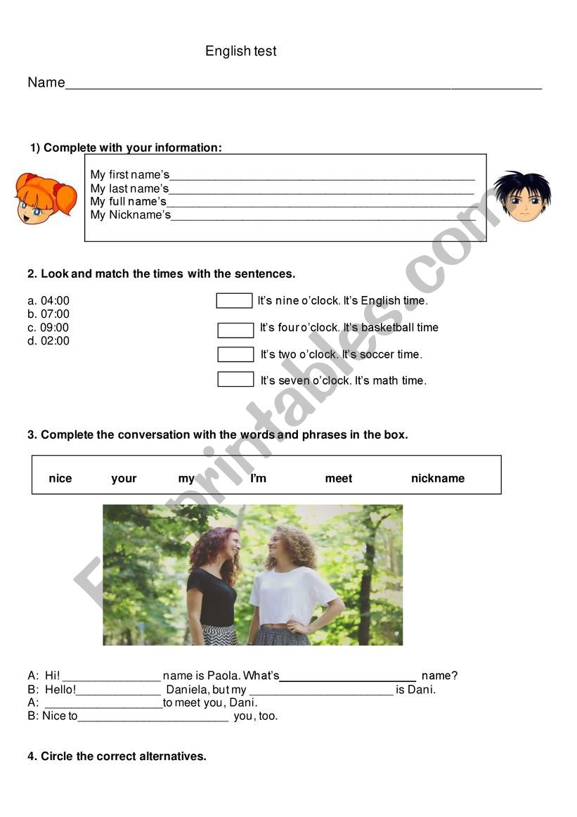 English test  worksheet