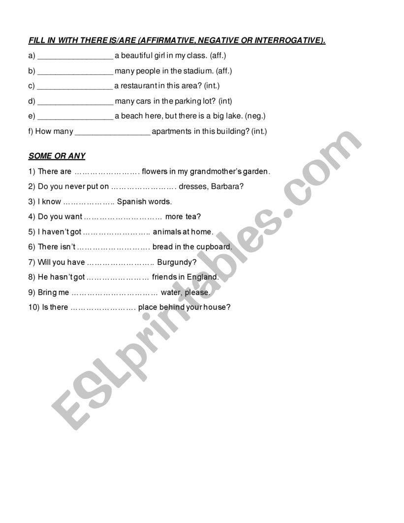 THERE IS/THERE ARE - SOME/ANY worksheet THERE IS/THERE ARE - SOME/ANY worksheet