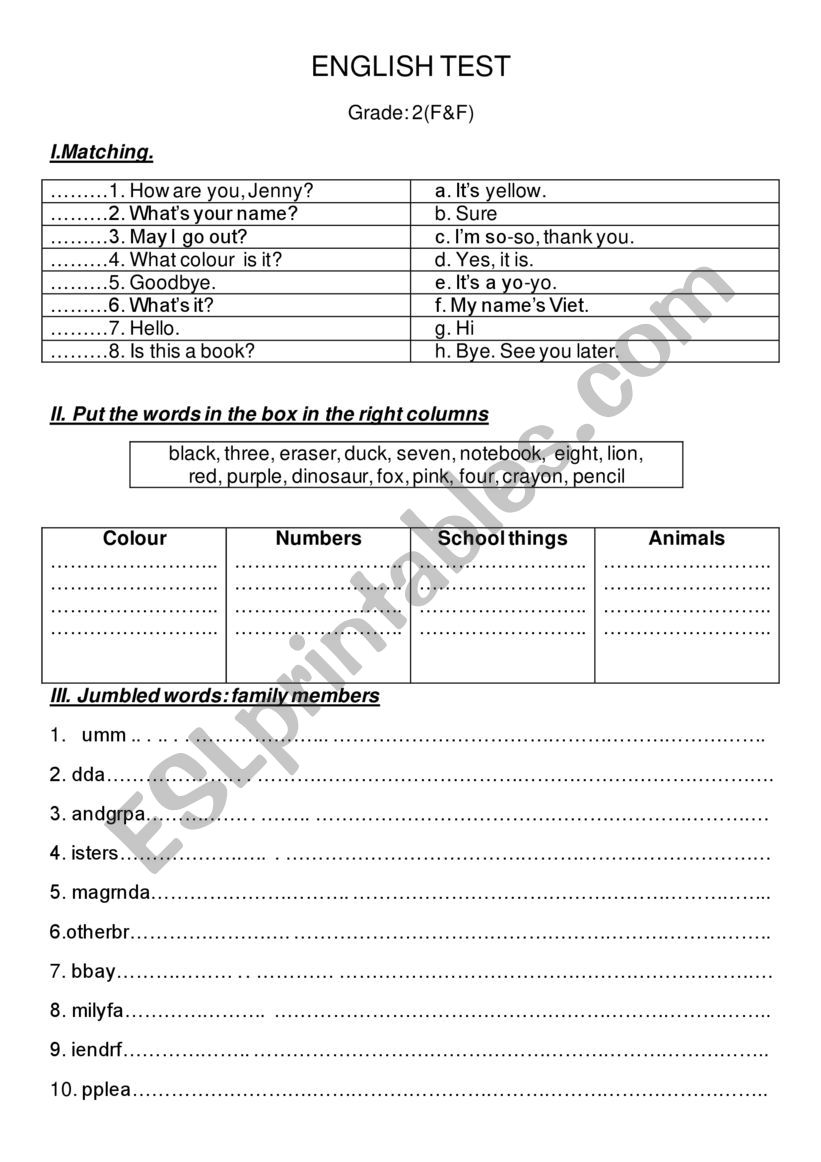 family members worksheet
