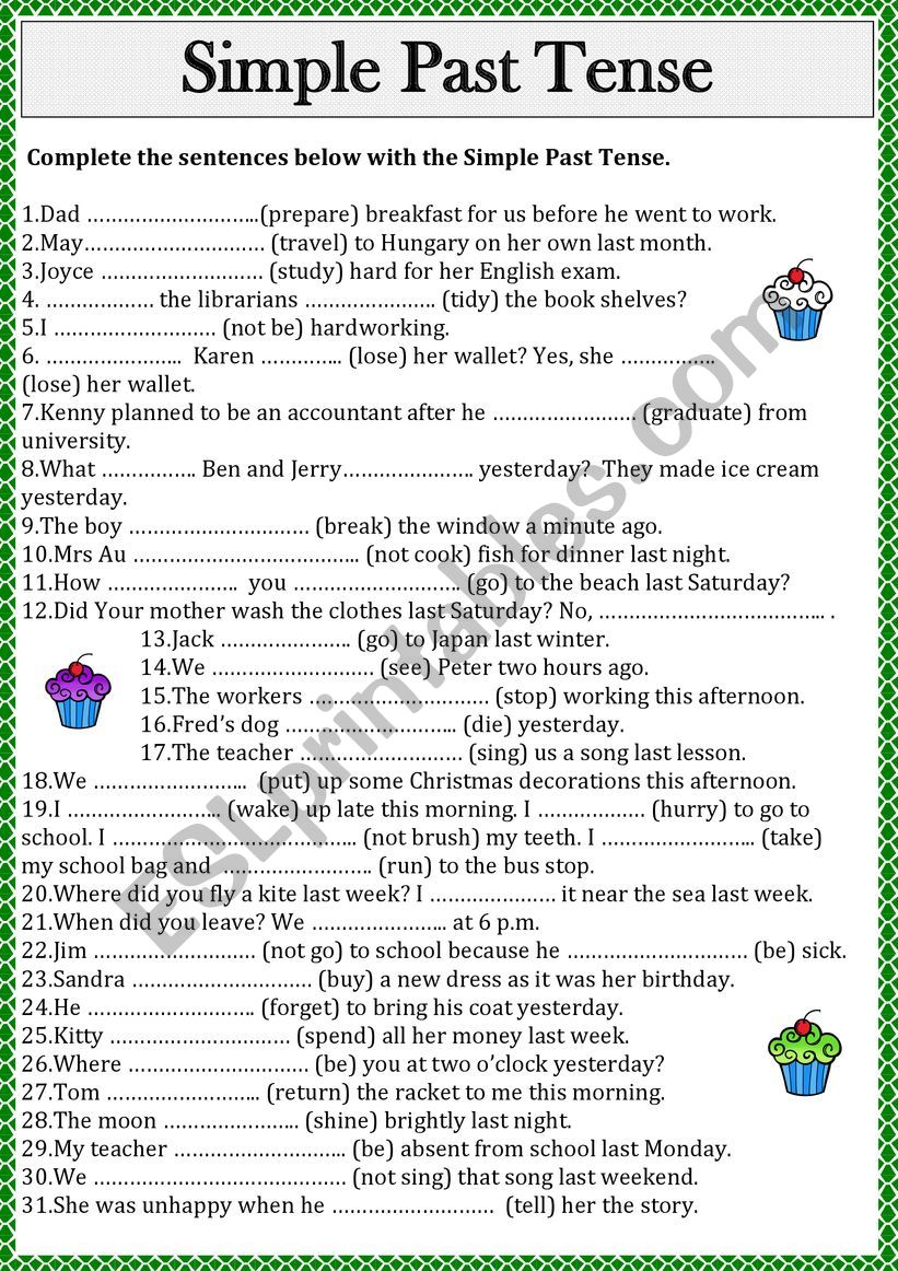 Past Simple Tense Worksheet worksheet