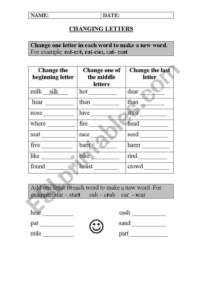 changing letters worksheet