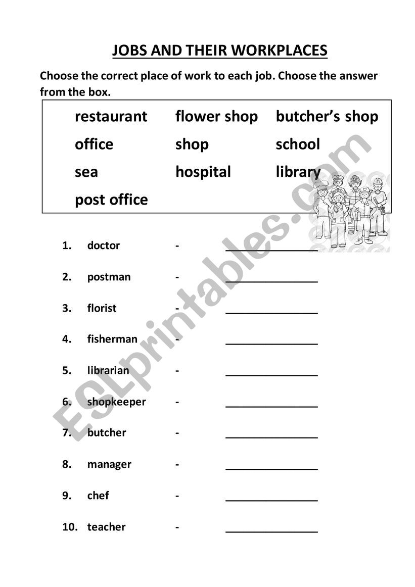 JOBS and WORKPLACES worksheet JOBS and WORKPLACES worksheet