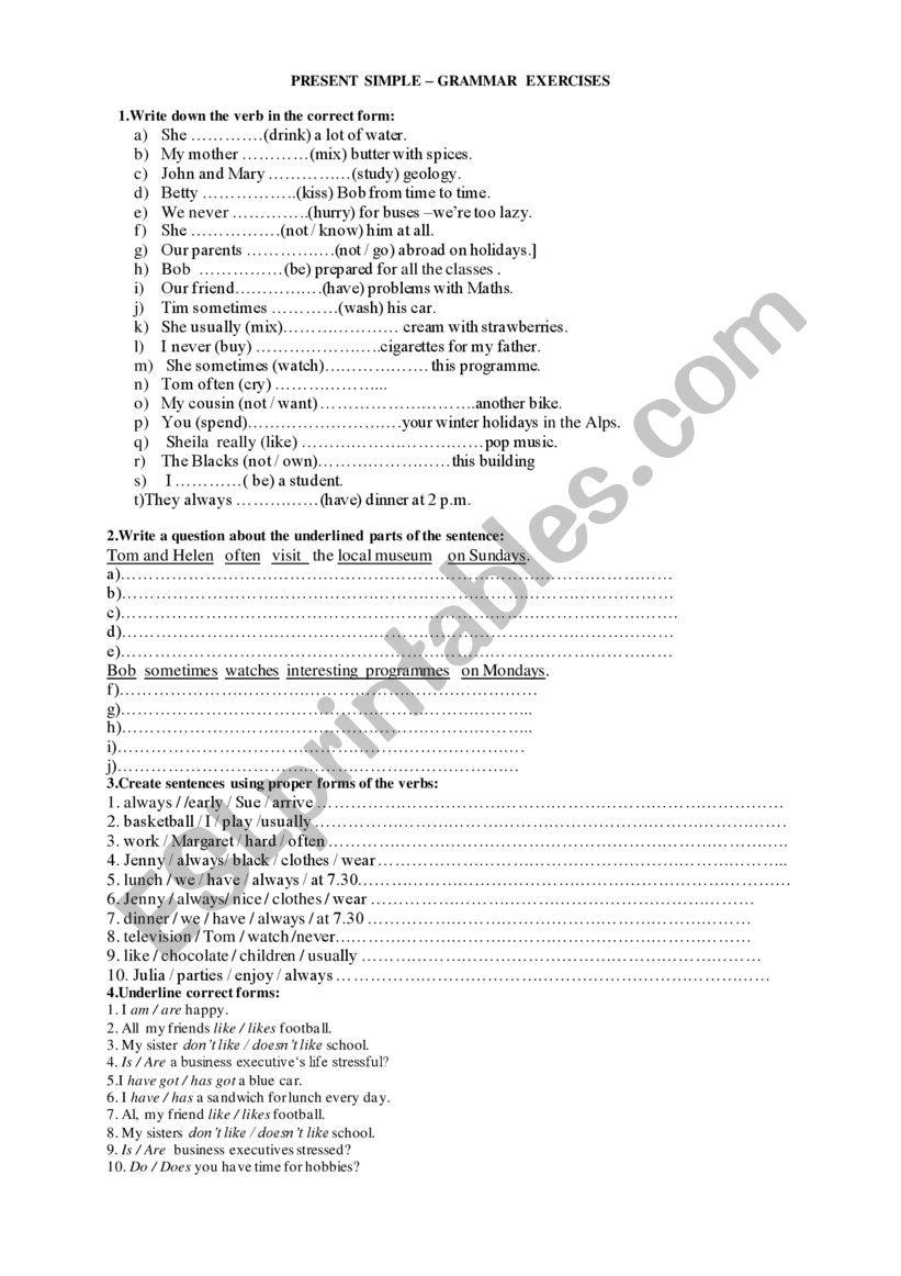 PRESENT SIMPLEgeneral revision with a key