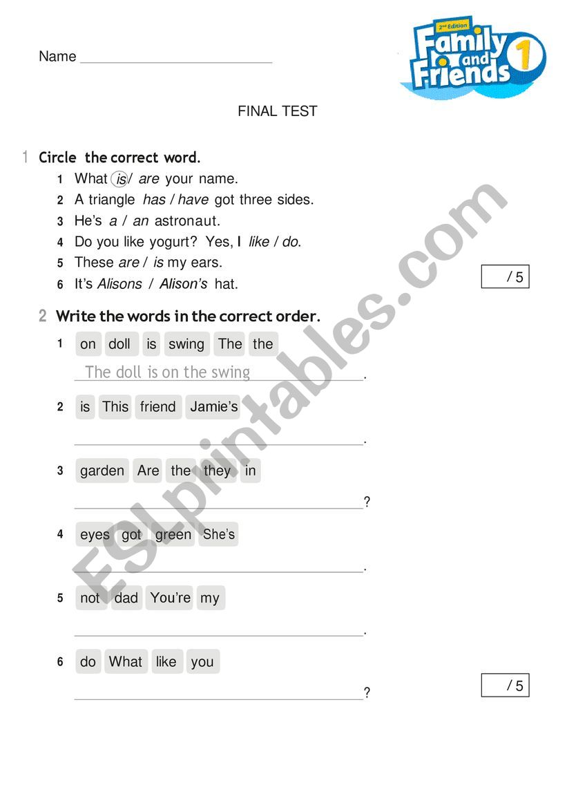 Family and friends 1 final test
