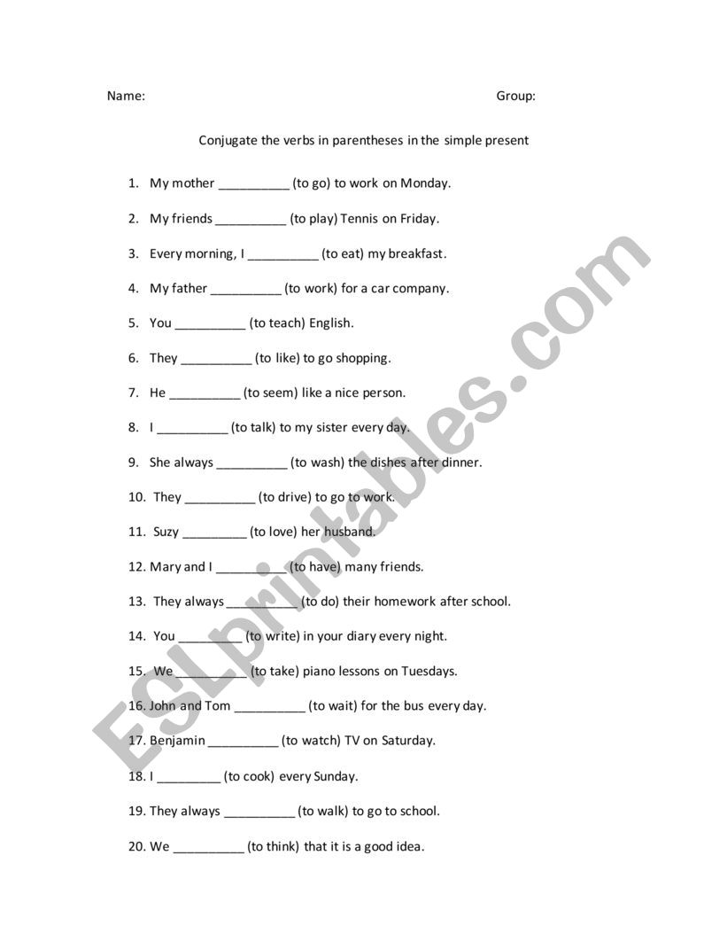 Simple Present Exercise worksheet