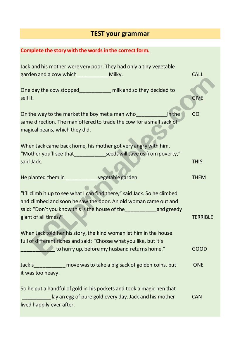 TEST your grammar worksheet