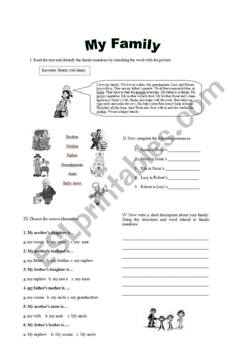 Family-reading and exercices worksheet