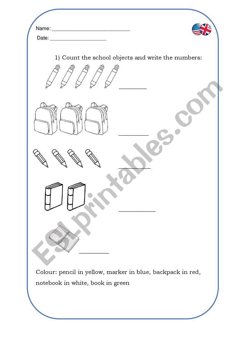 School Objects worksheet