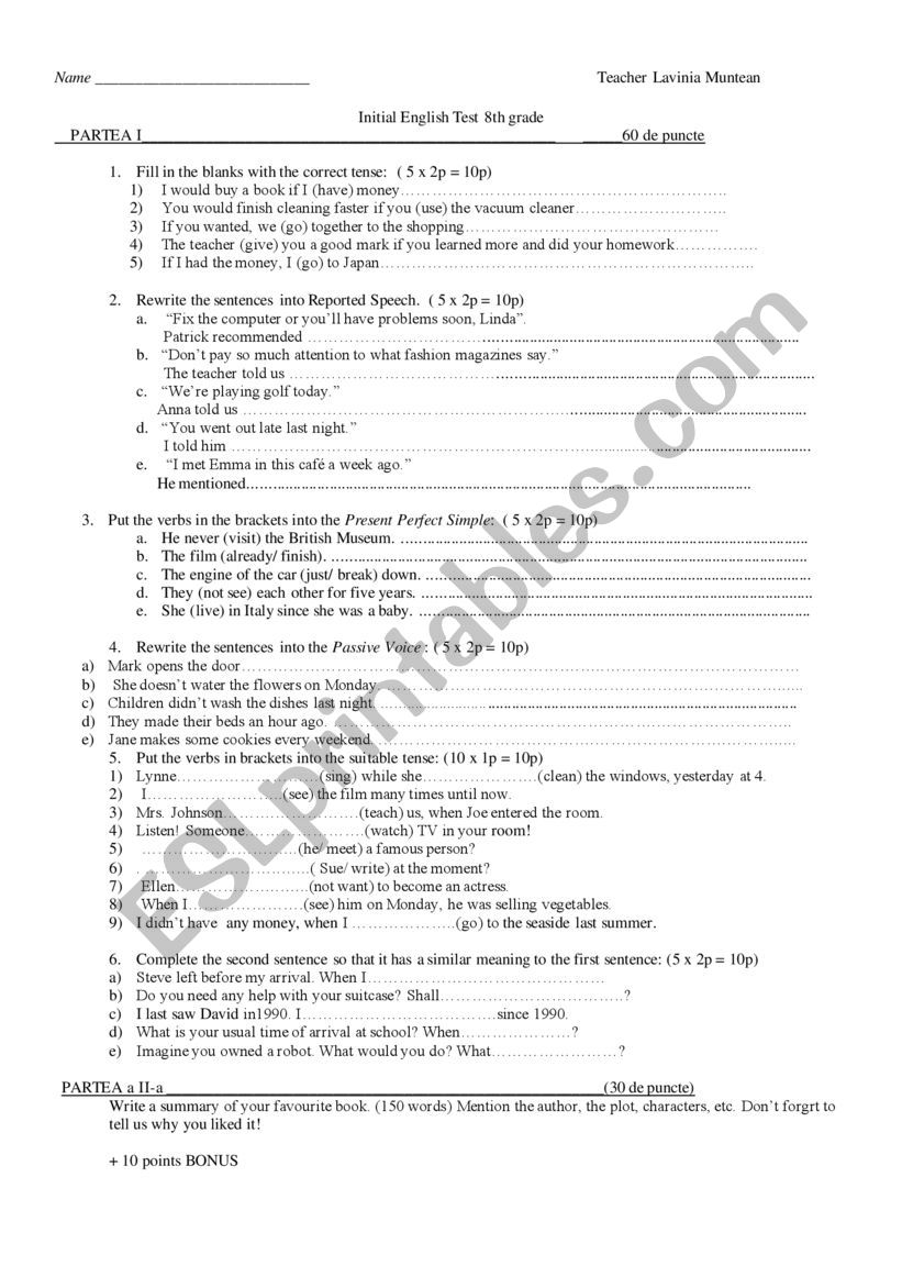 TEST worksheet