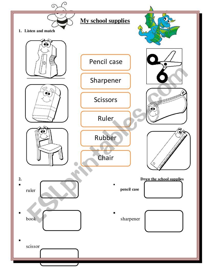 school supplies  worksheet