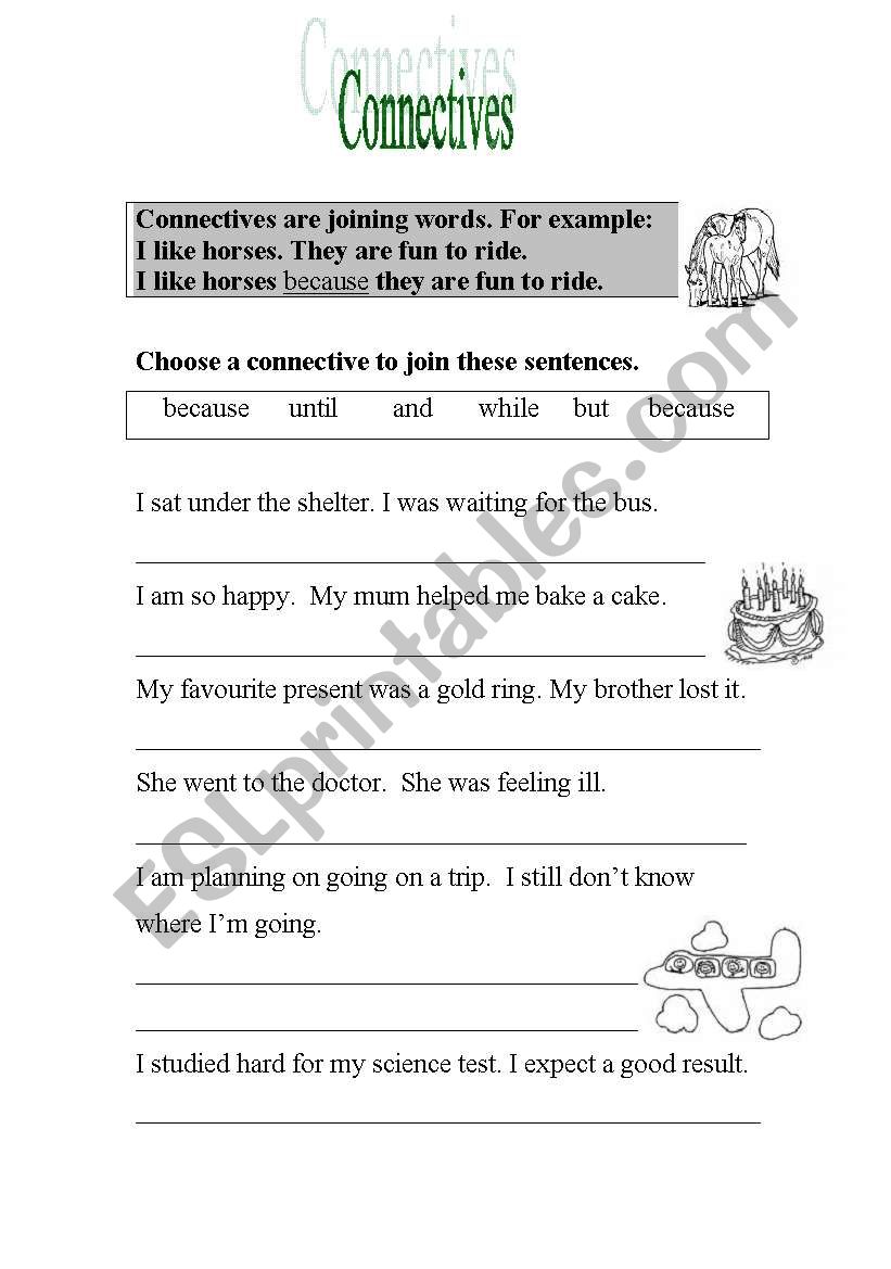 Connectives Sentences Worksheets