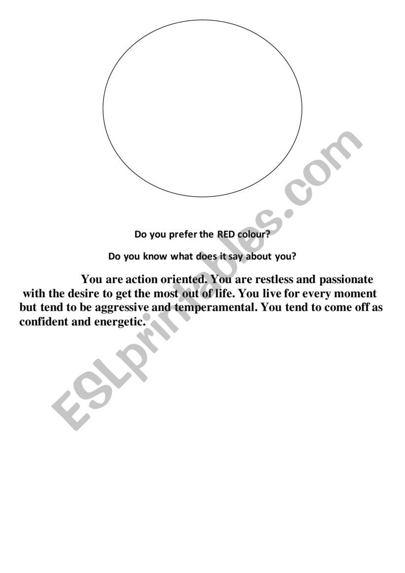 coulour preference worksheet