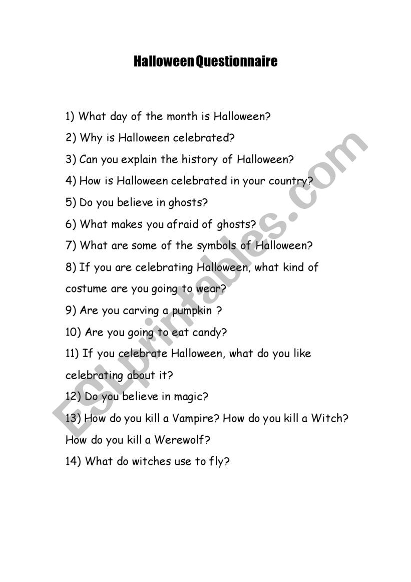 Halloween Questionnaire worksheet