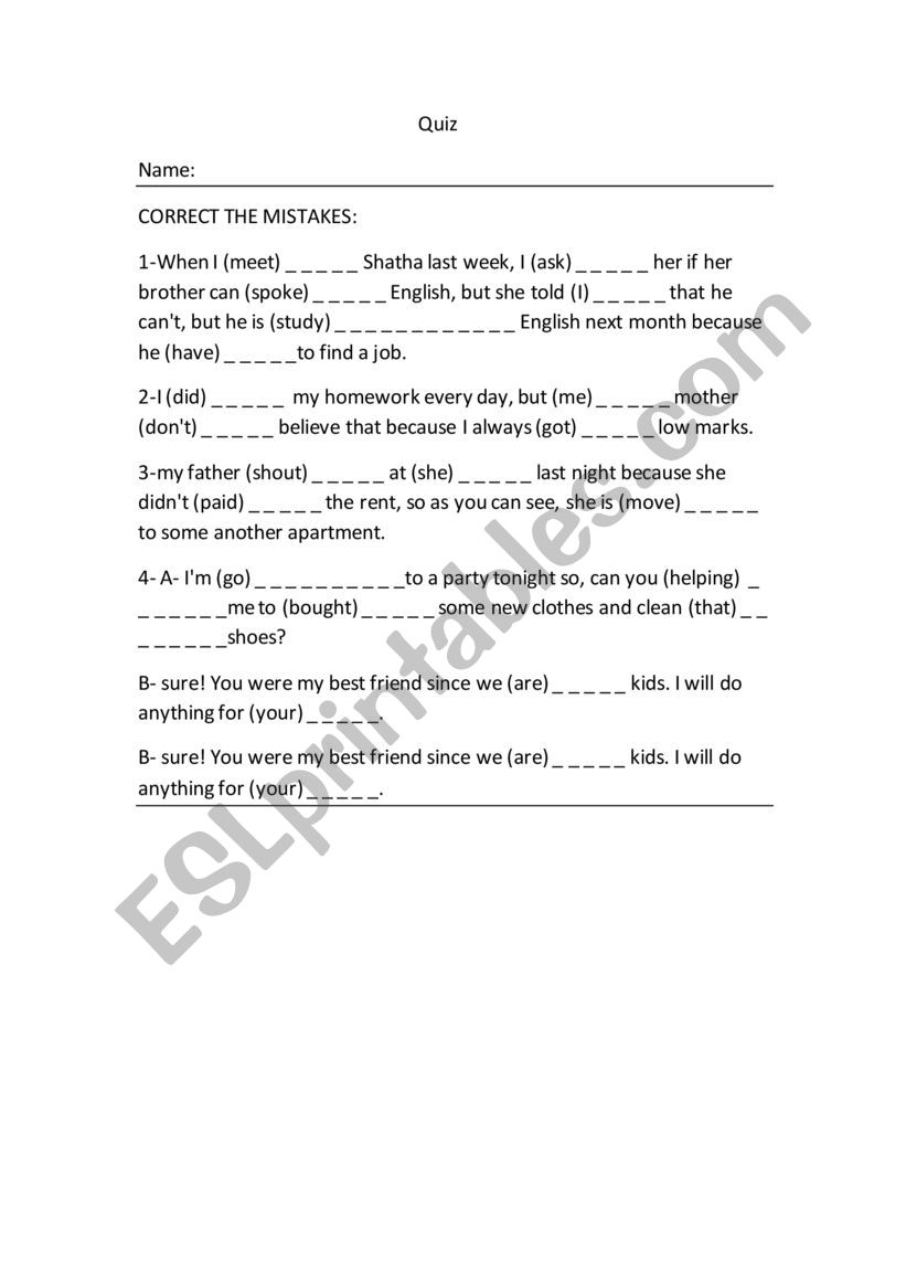 Quiz worksheet