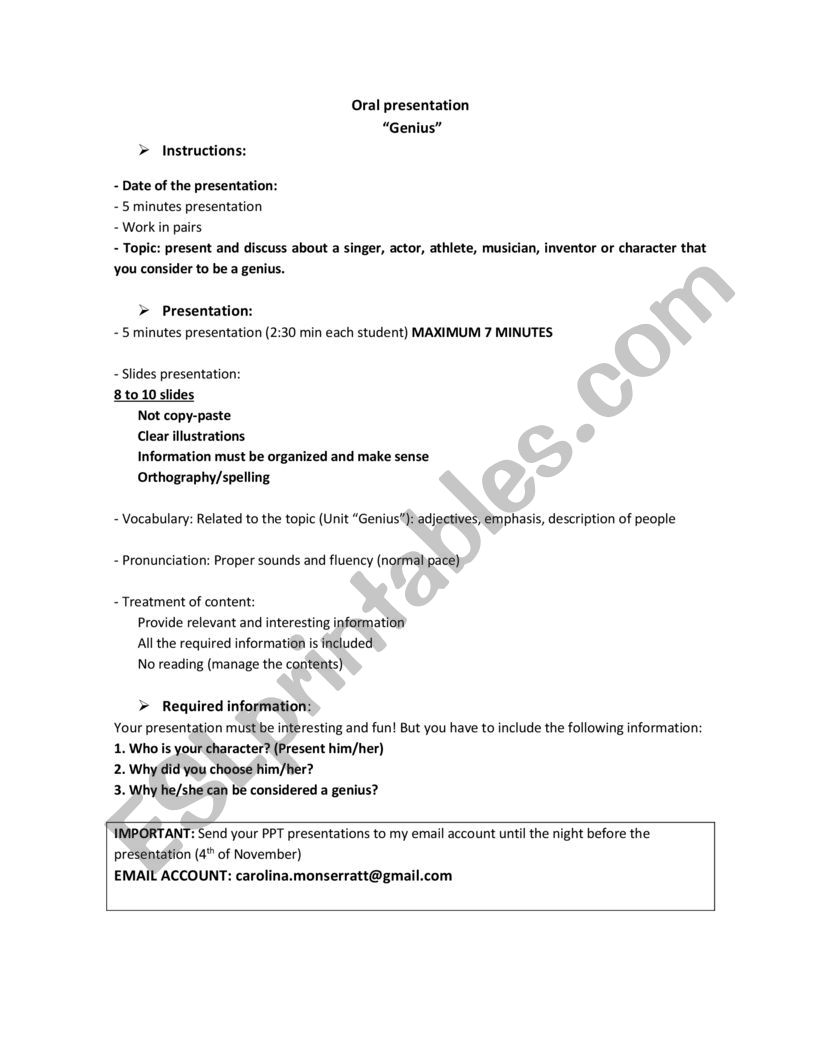 rubric oral presentation worksheet
