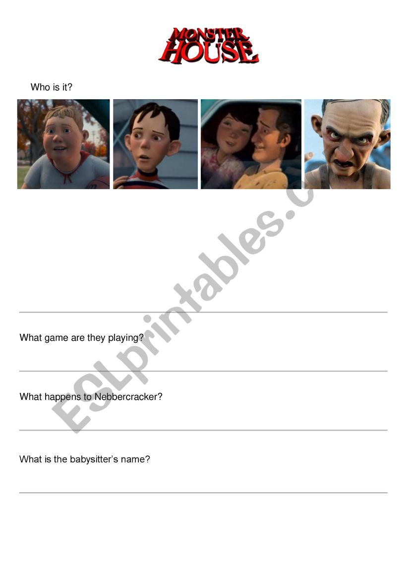 Monster House Movie Worksheet worksheet