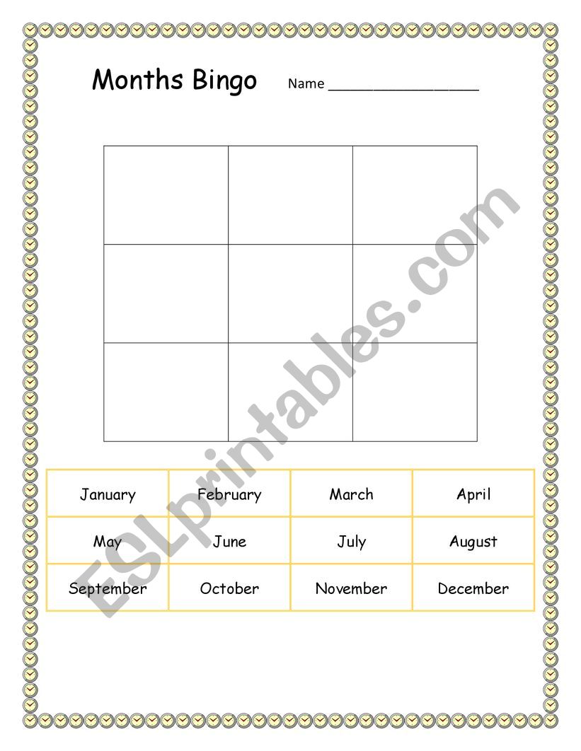 Months Bingo worksheet