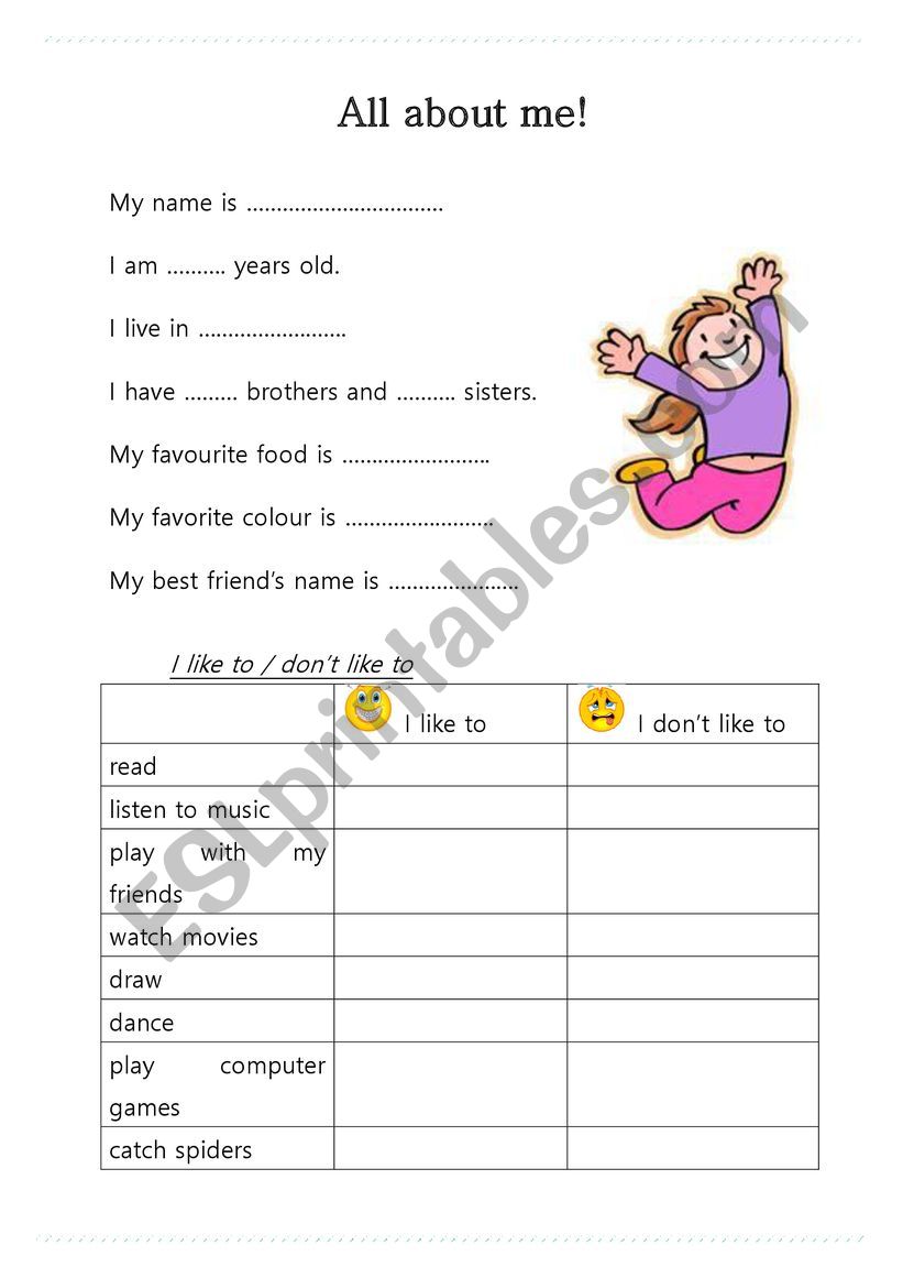 all about me worksheet