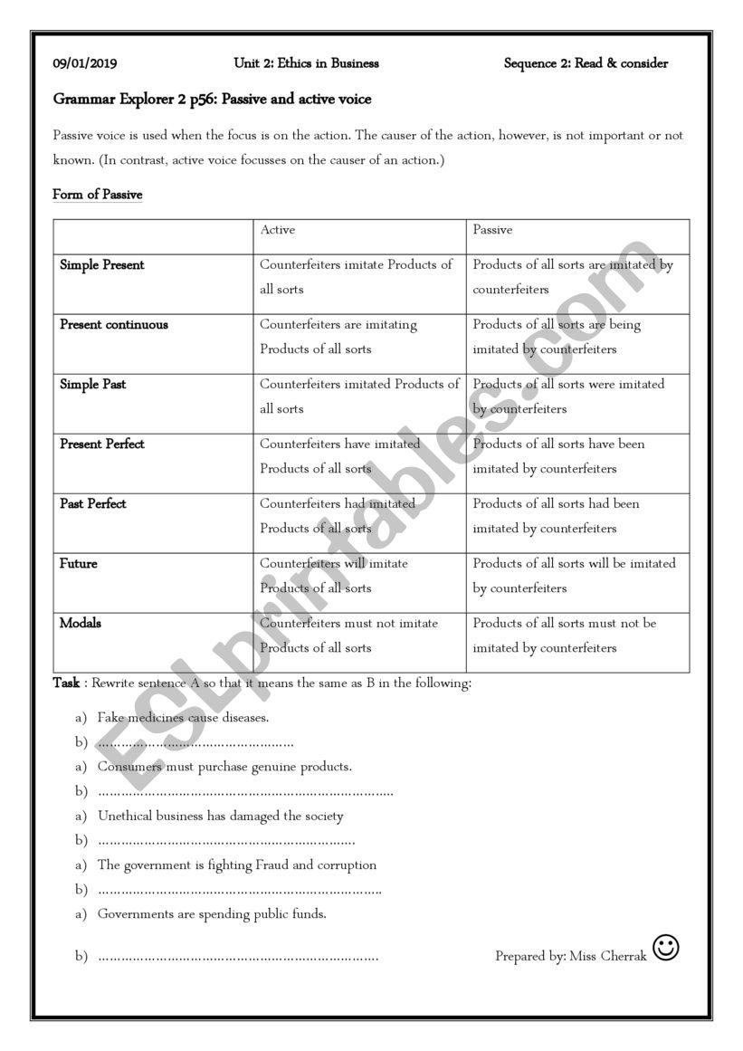 ACTIVE AND THE PASSIVE FORM  worksheet