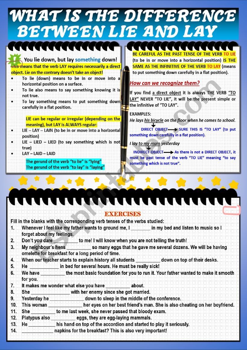 LIE OR LAY WORKSHEET worksheet