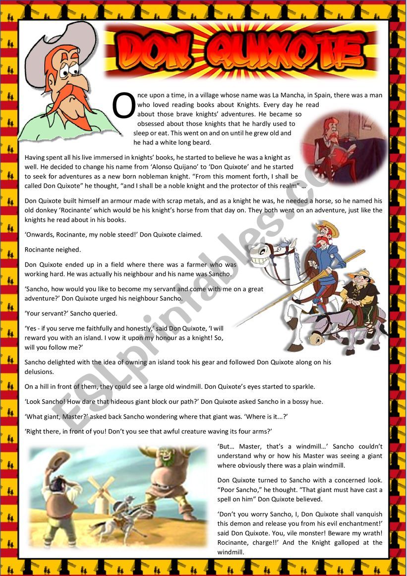 Don Quixote Reading Comprehension Esl Worksheet By Aisha77